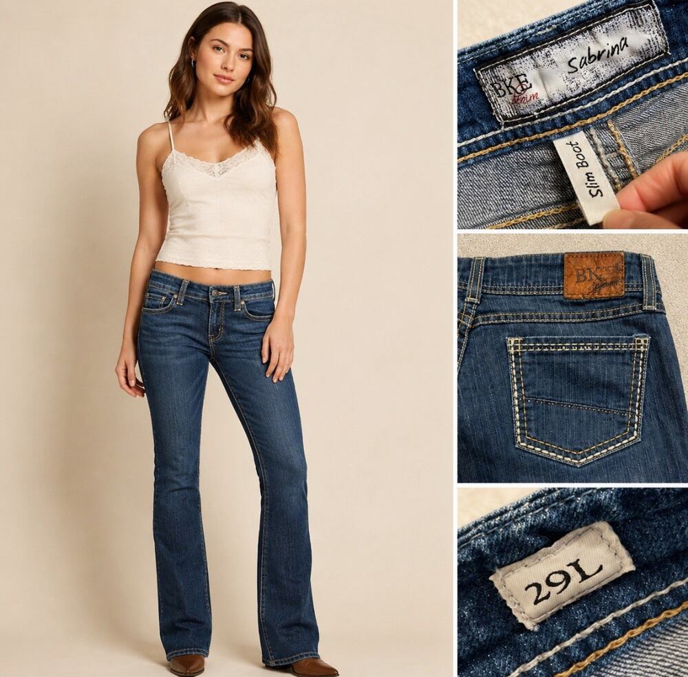 Y2K Indie Sleaze Low Rise BKE Sabrina Slim Bootcut Jeans 29 Medium Wash Indigo